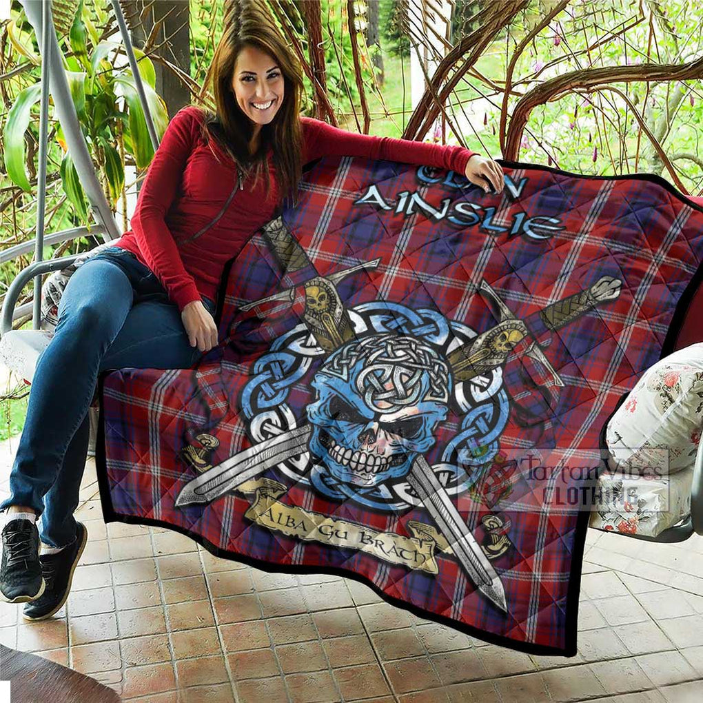 Tartan Vibes Clothing Ainslie Tartan Quilt with Celtic Skull Alba Gu Brath Style