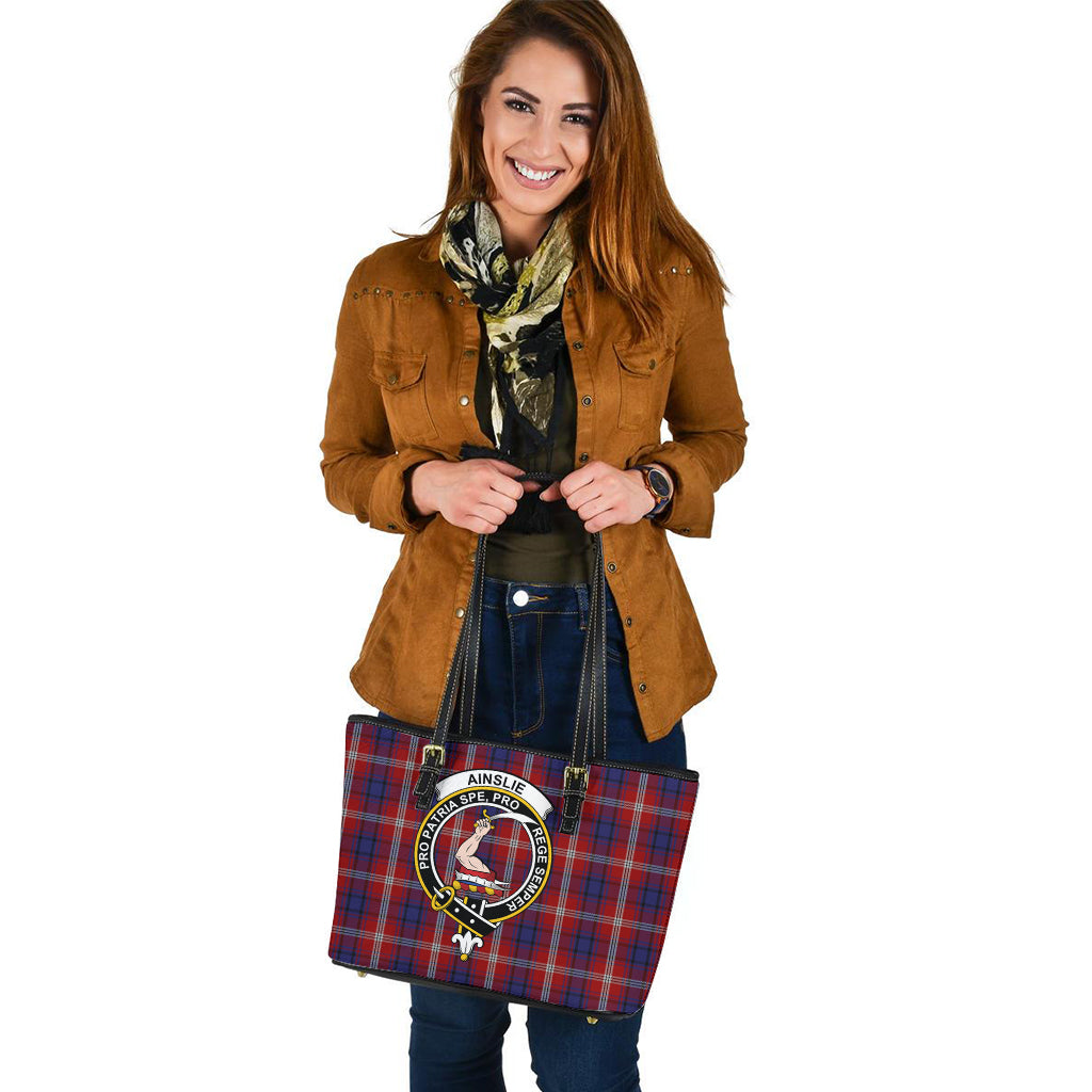 Ainslie Tartan Leather Tote Bag with Family Crest - Tartanvibesclothing