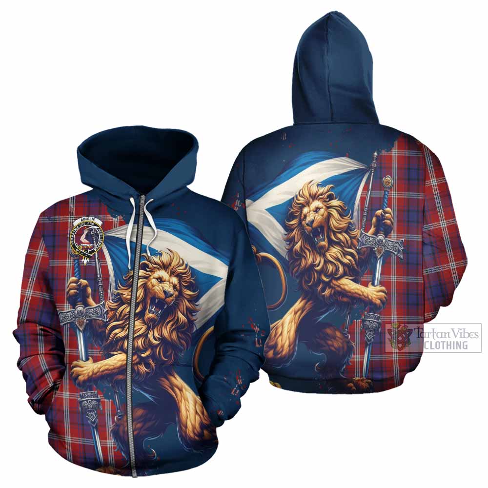 Ainslie Tartan Family Crest Hoodie with Scottish Majestic Lion