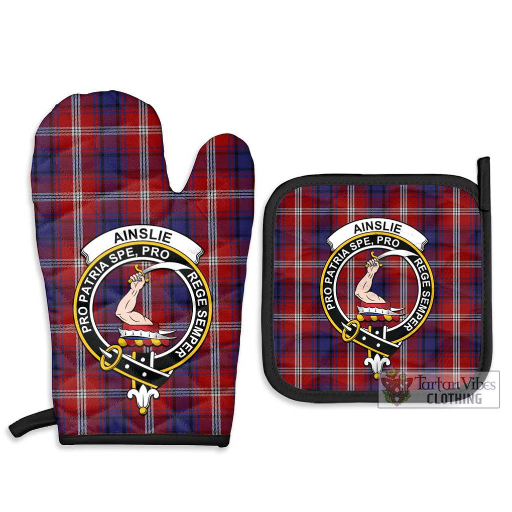 Ainslie Tartan Combo Oven Mitt & Pot-Holder with Family Crest Combo 1 Oven Mitt & 2 Pot-Holder Black - Tartan Vibes Clothing