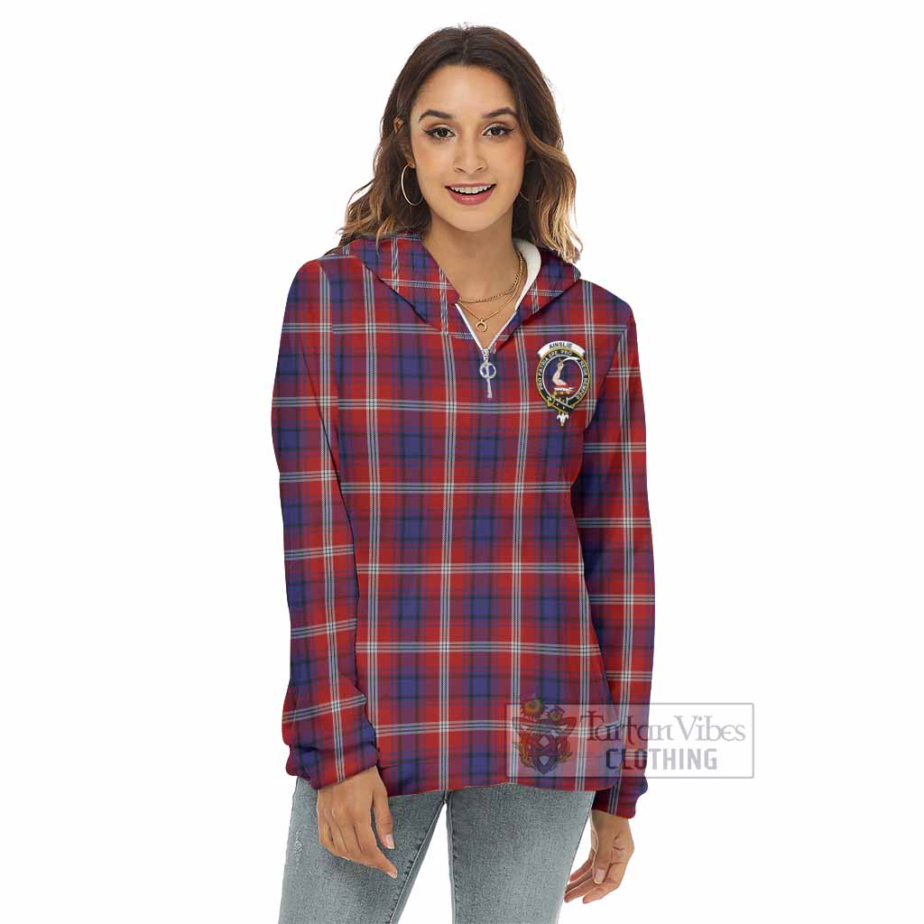 Ainslie Tartan Women's Borg Fleece Hoodie with Half Zip with Family Crest - Tartan Vibes Clothing