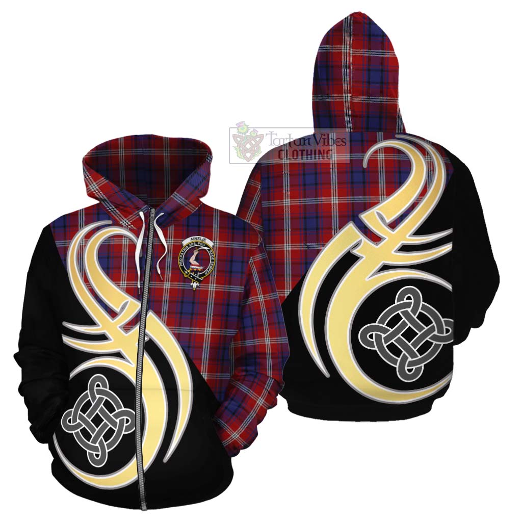 Tartan Vibes Clothing Ainslie Tartan Cotton Hoodie with Family Crest and Celtic Symbol Style