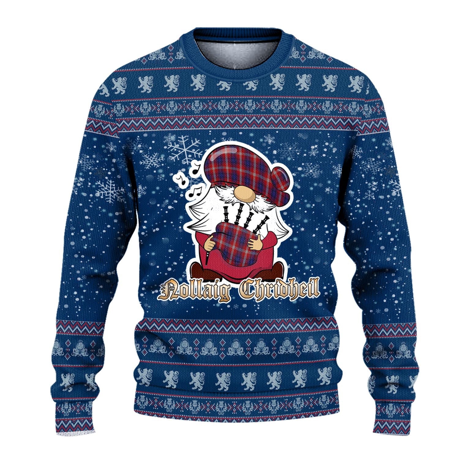 Ainslie Clan Christmas Family Knitted Sweater with Funny Gnome Playing Bagpipes - Tartanvibesclothing