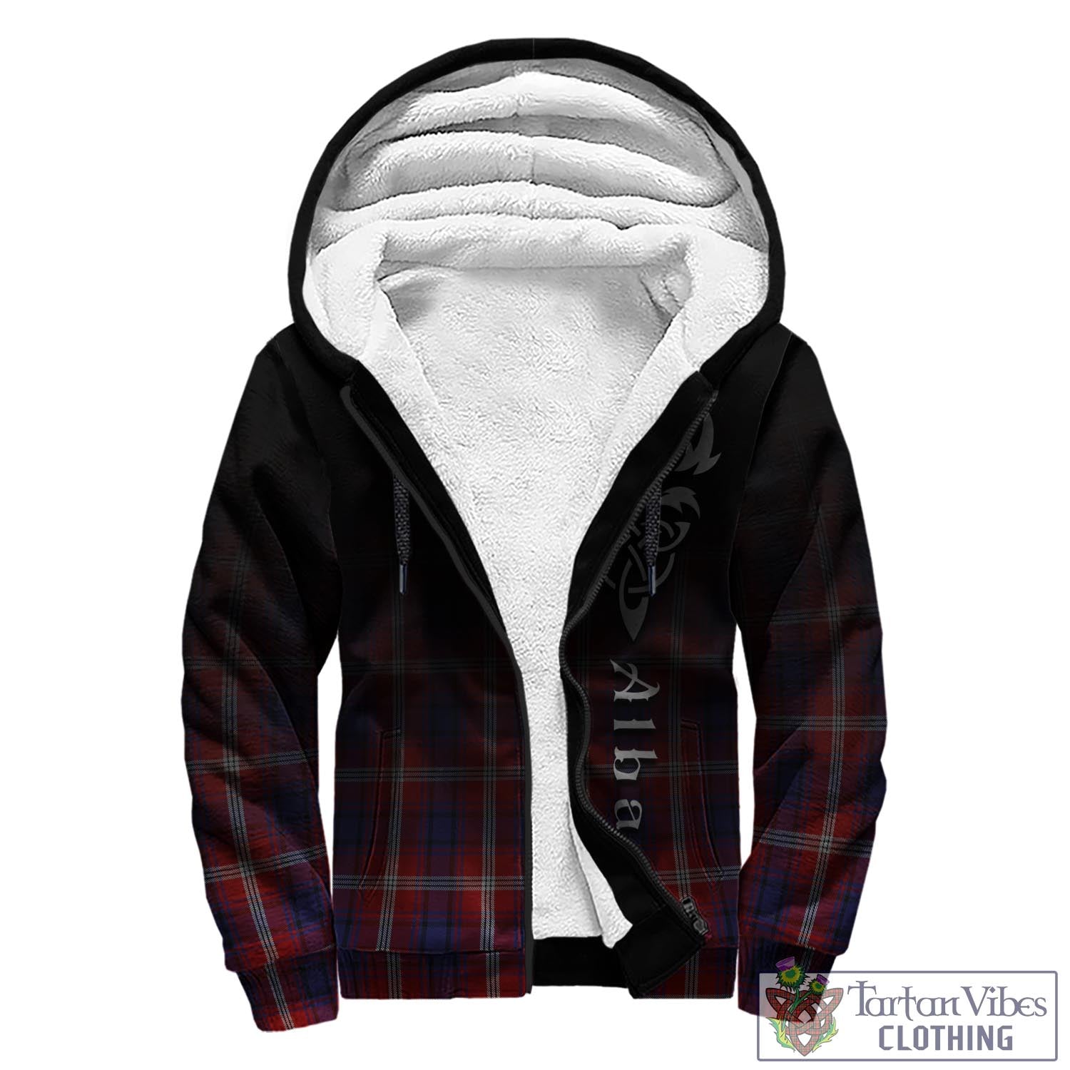 Tartan Vibes Clothing Ainslie Tartan Sherpa Hoodie Featuring Alba Gu Brath Family Crest Celtic Inspired