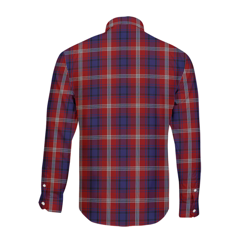 Ainslie Tartan Long Sleeve Button Up Shirt with Family Crest - Tartanvibesclothing