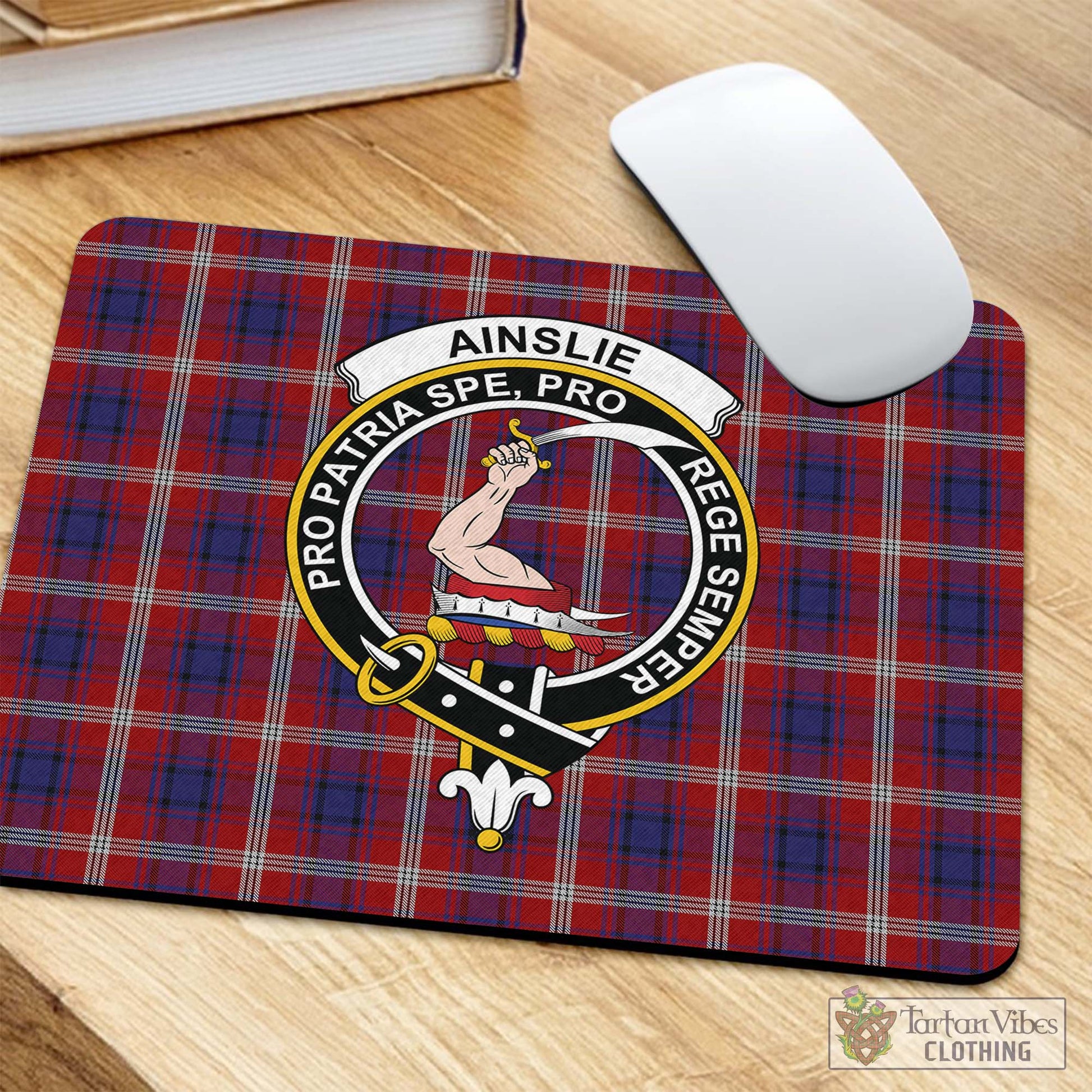 Tartan Vibes Clothing Ainslie Tartan Mouse Pad with Family Crest