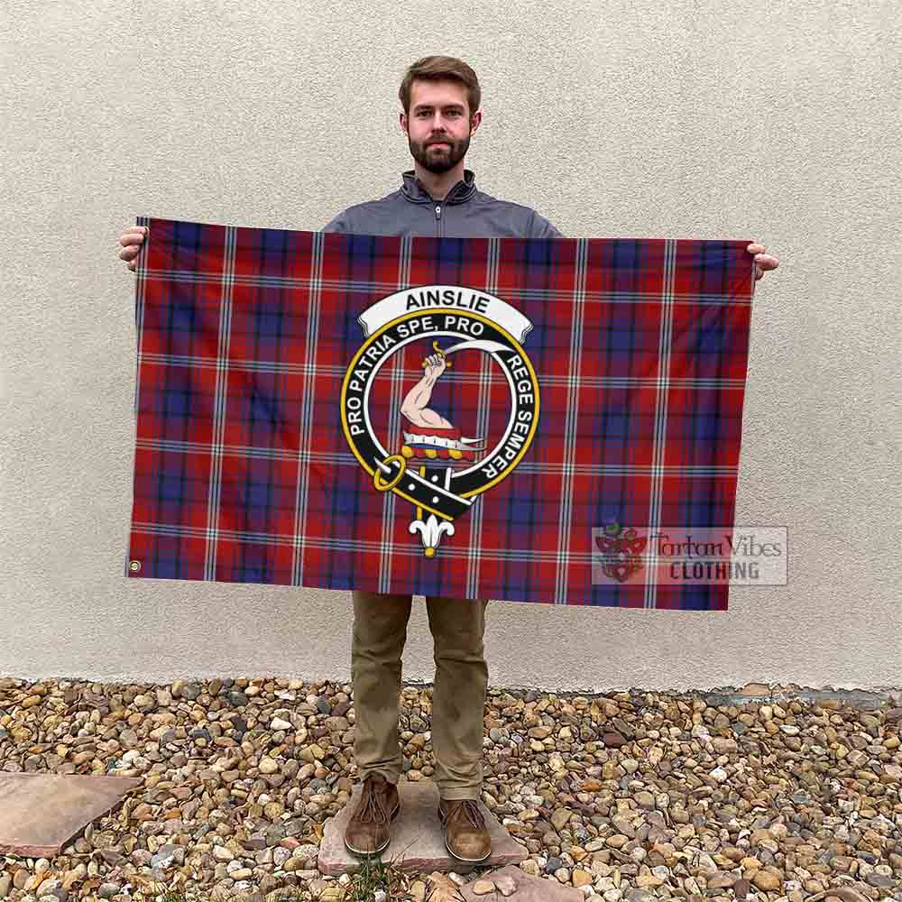 Tartan Vibes Clothing Ainslie Tartan House Flag with Family Crest