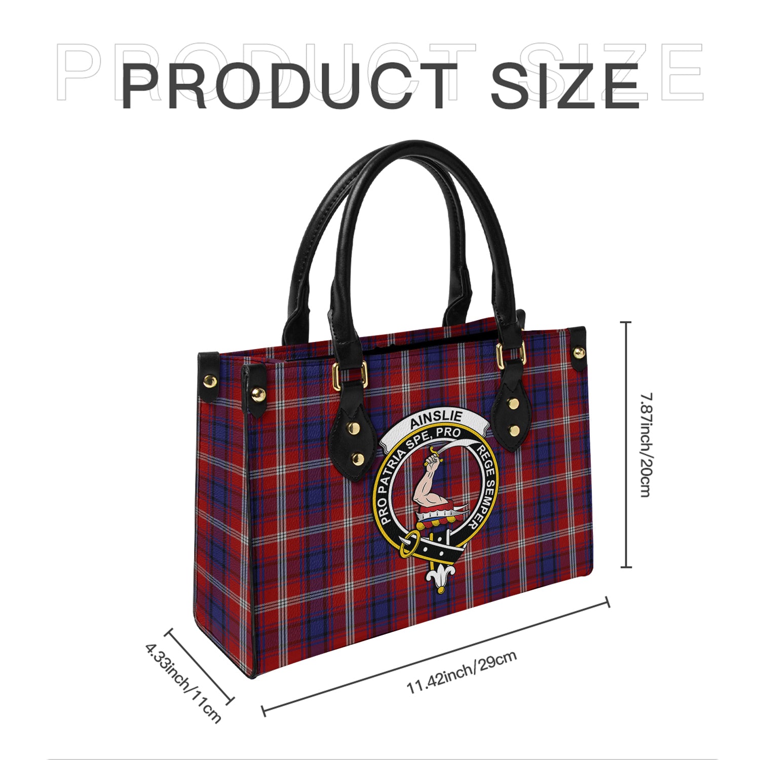 Ainslie Tartan Leather Bag with Family Crest - Tartanvibesclothing