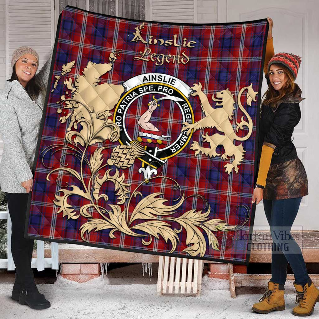 Tartan Vibes Clothing Ainslie Tartan Quilt with Family Crest and Scottish Symbol Style