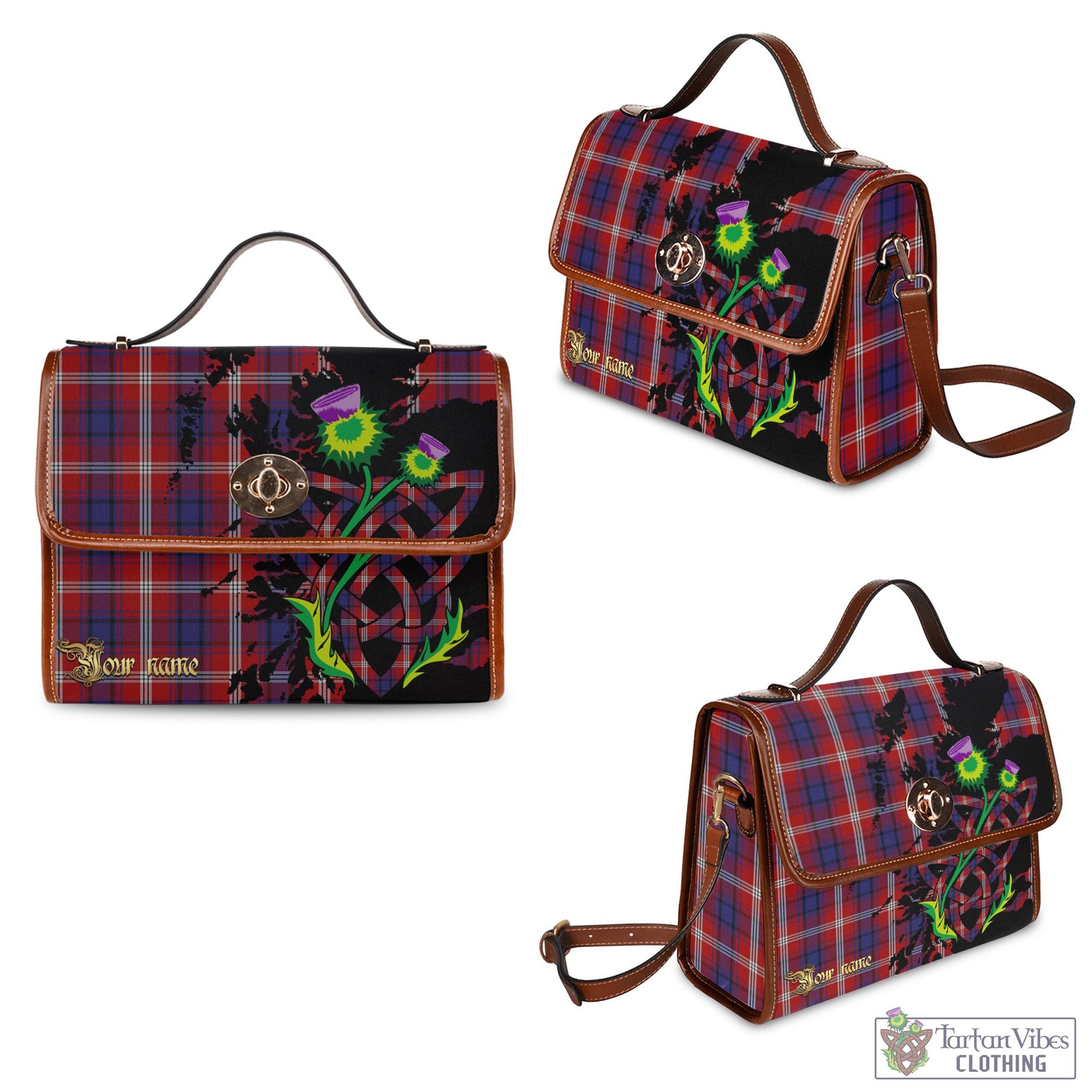 Tartan Vibes Clothing Ainslie Tartan Waterproof Canvas Bag with Scotland Map and Thistle Celtic Accents