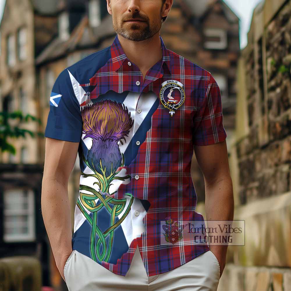 Ainslie Tartan Family Crest Hawaiian Shirt Scottish Thistle Celtic Inspired - Tartan Vibes Clothing