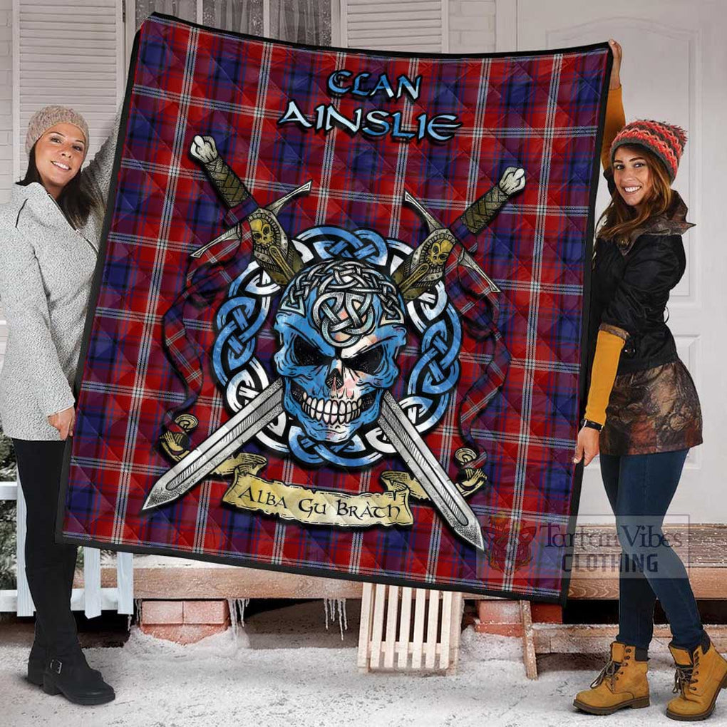 Tartan Vibes Clothing Ainslie Tartan Quilt with Celtic Skull Alba Gu Brath Style