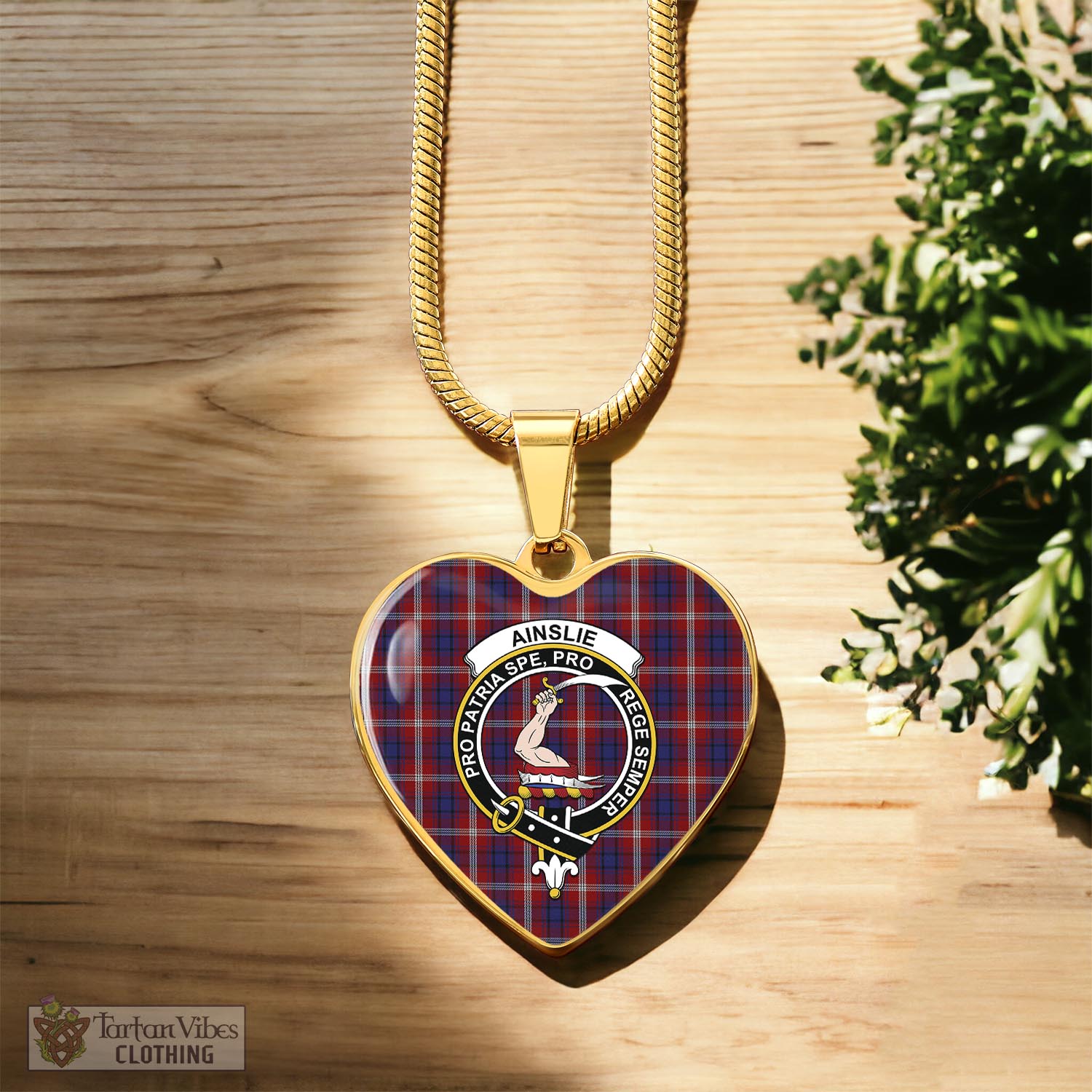 Tartan Vibes Clothing Ainslie Tartan Heart Necklace with Family Crest