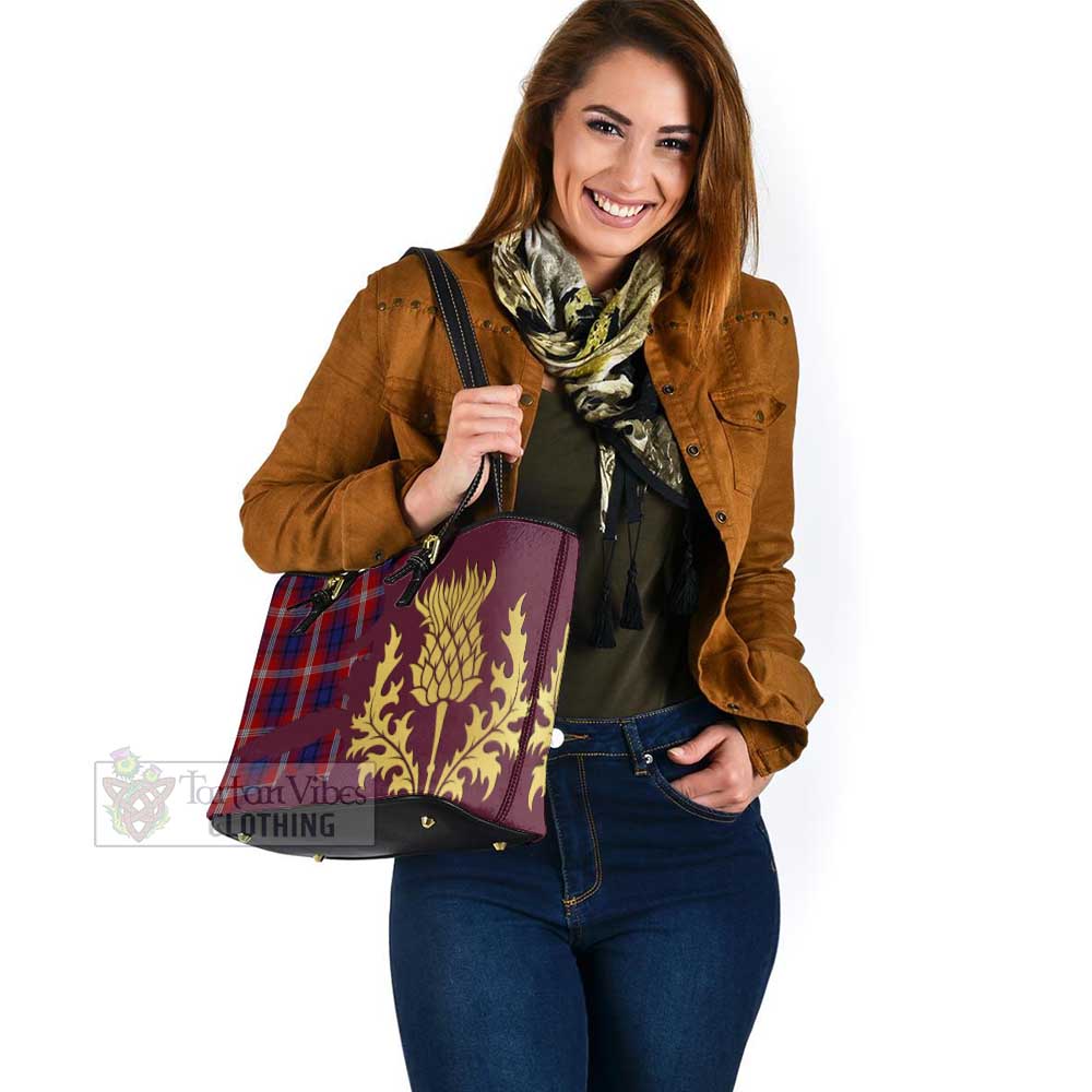 Ainslie Tartan Leather Tote Bag Gold Thistle Style - Tartan Vibes Clothing