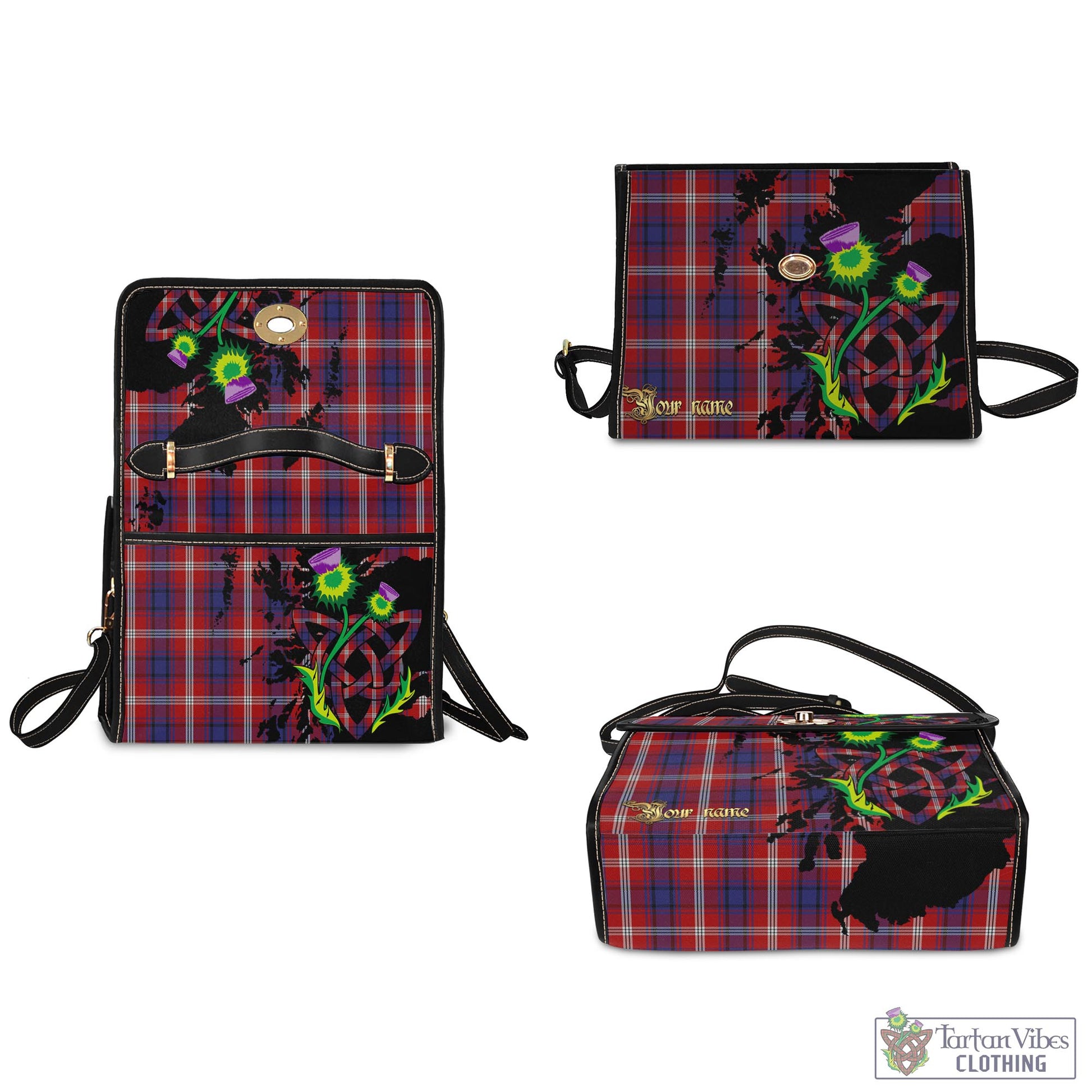 Tartan Vibes Clothing Ainslie Tartan Waterproof Canvas Bag with Scotland Map and Thistle Celtic Accents