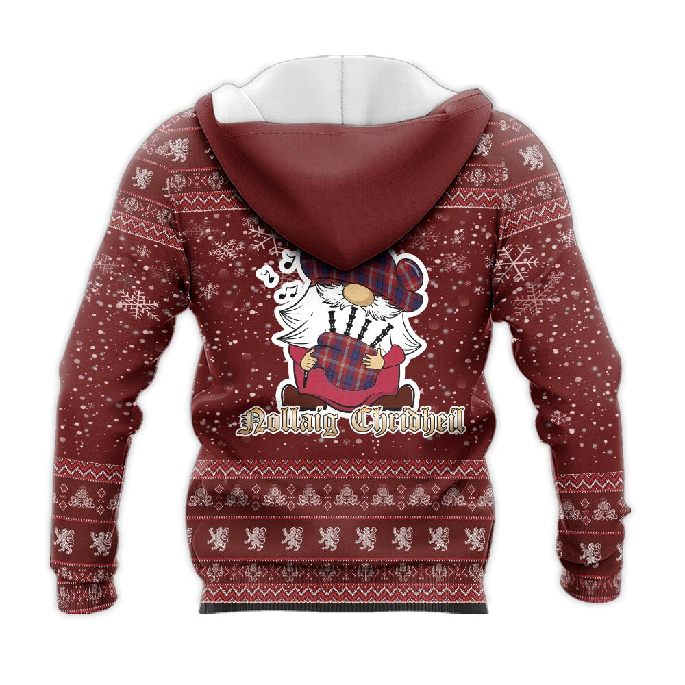 Ainslie Clan Christmas Knitted Hoodie with Funny Gnome Playing Bagpipes - Tartanvibesclothing