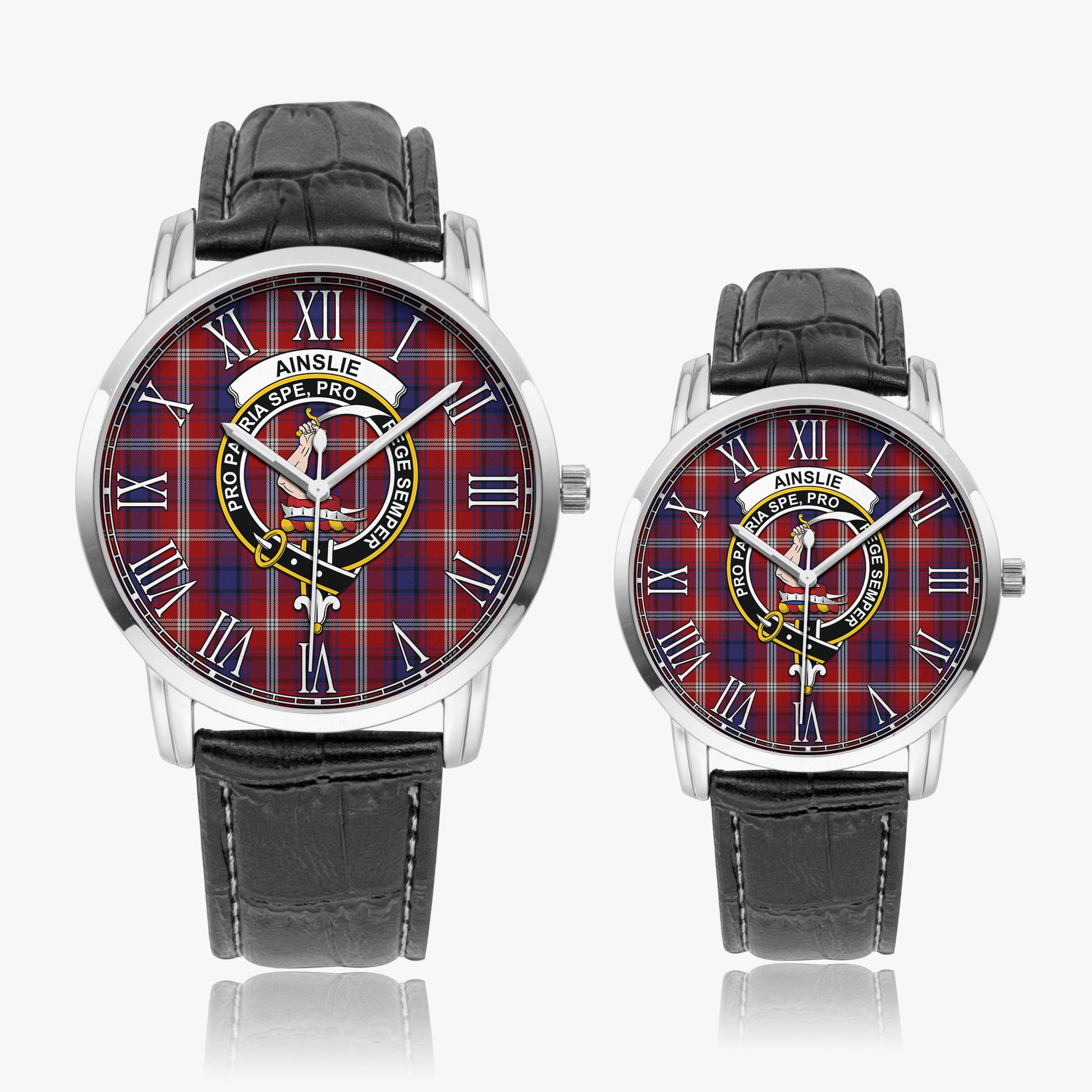 Ainslie Tartan Family Crest Leather Strap Quartz Watch - Tartanvibesclothing