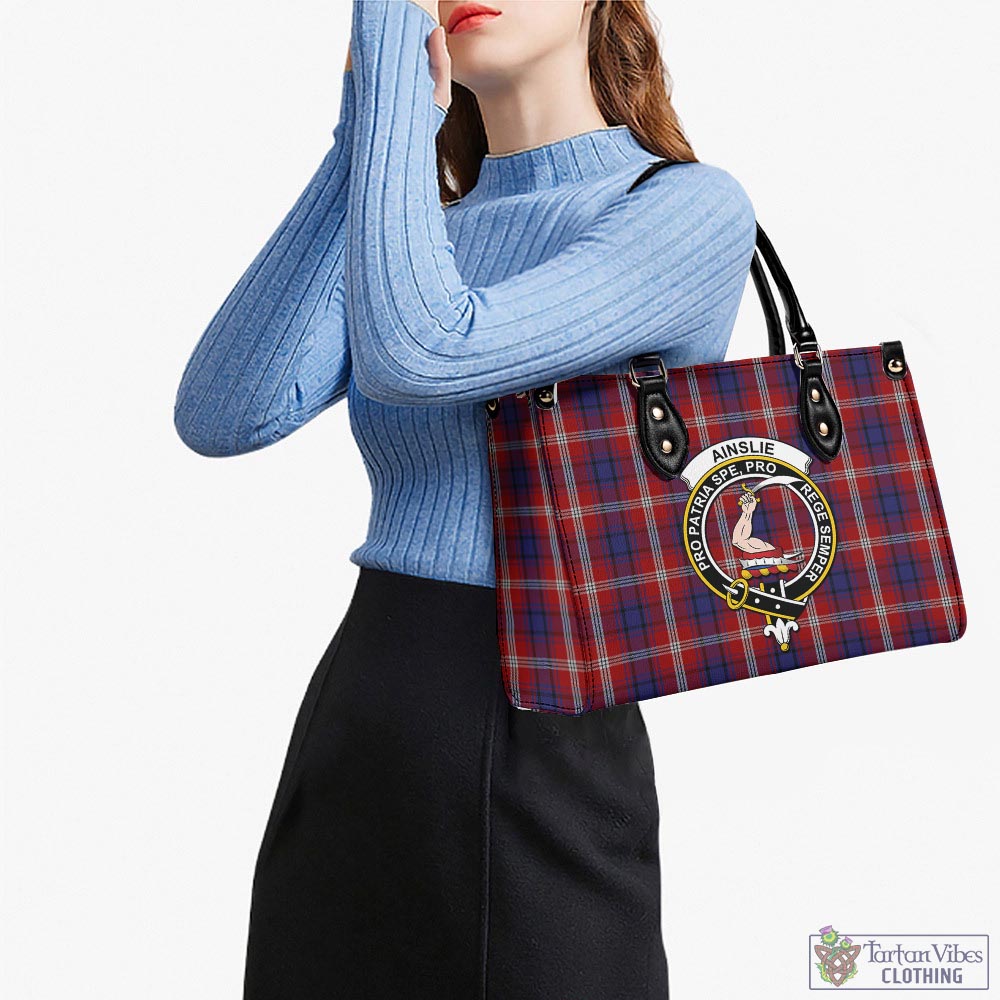 Tartan Vibes Clothing Ainslie Tartan Luxury Leather Handbags with Family Crest