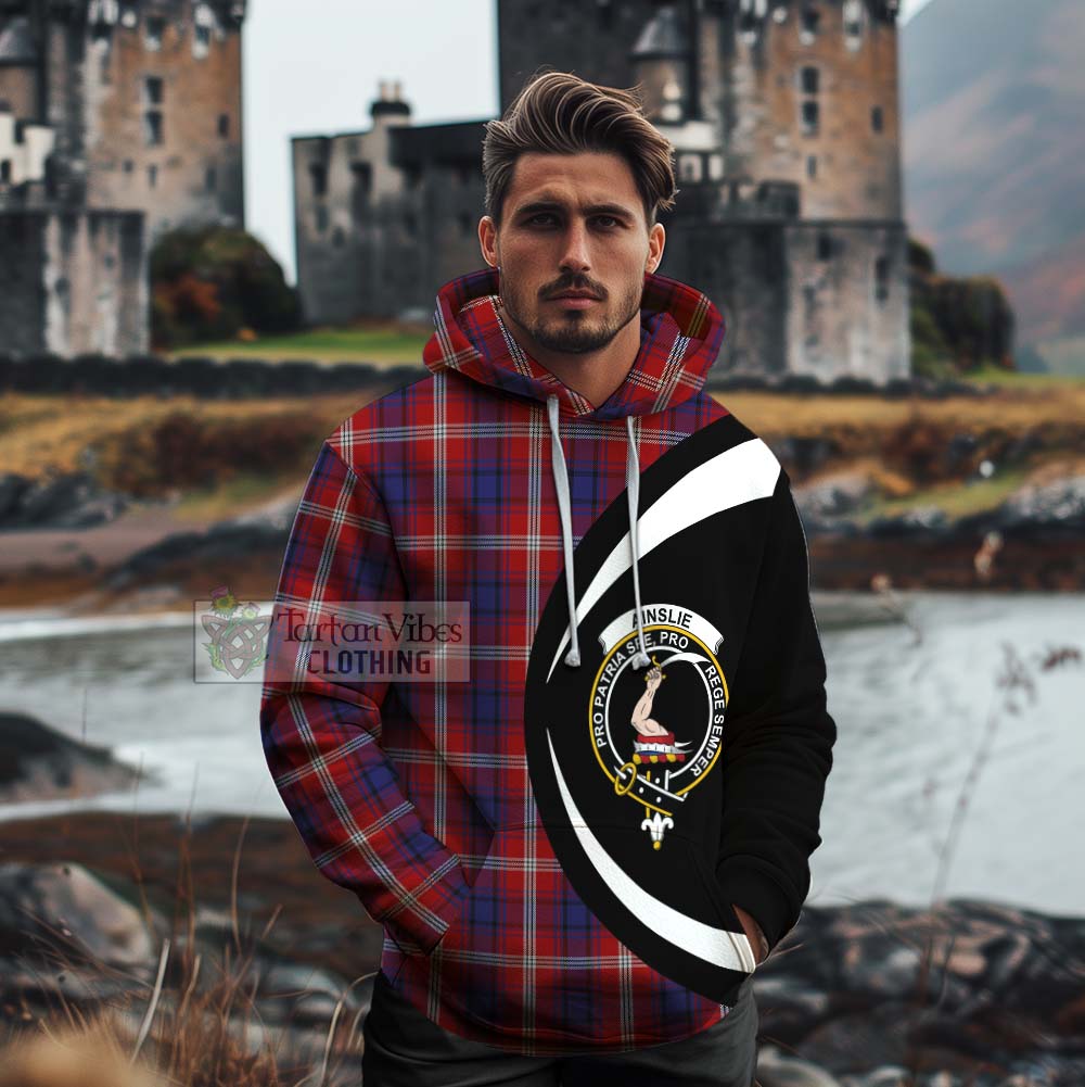 Tartan Vibes Clothing Ainslie Tartan Cotton Hoodie with Family Crest Circle Style