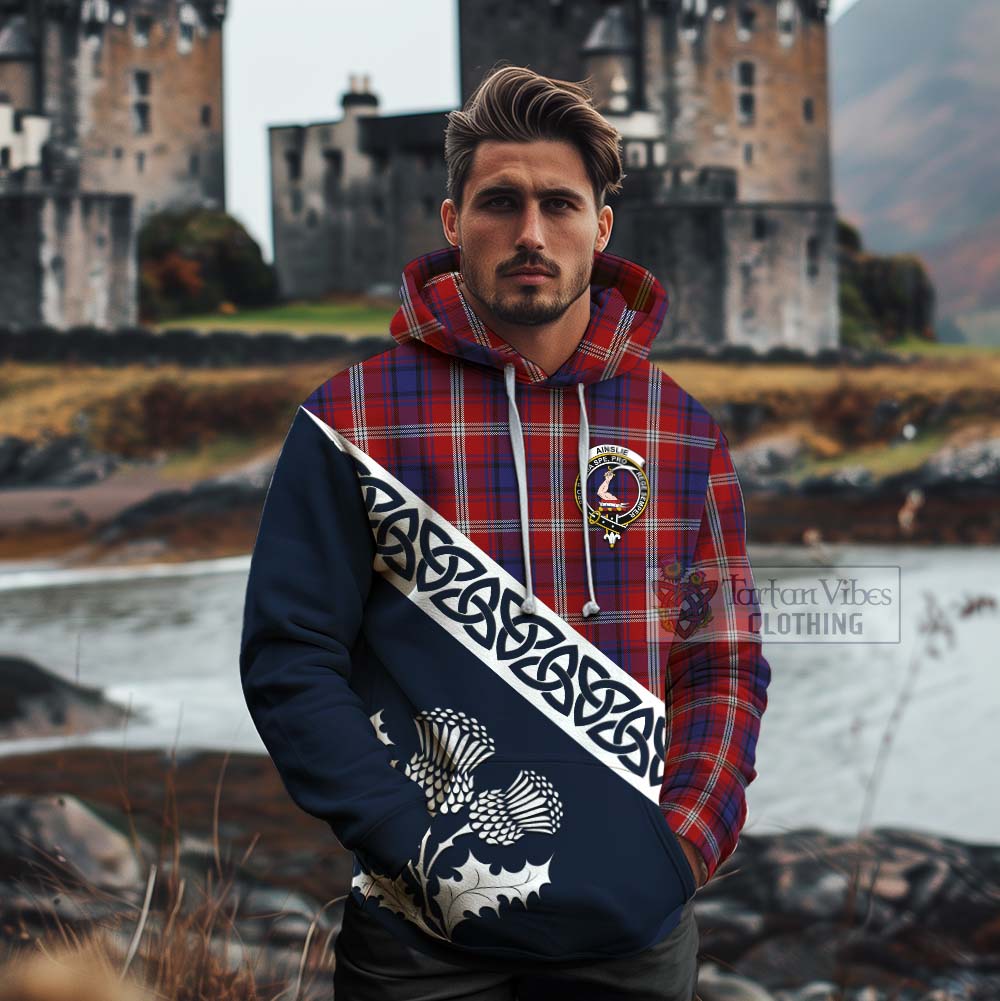 Tartan Vibes Clothing Ainslie Tartan Cotton Hoodie Featuring Thistle and Scotland Map