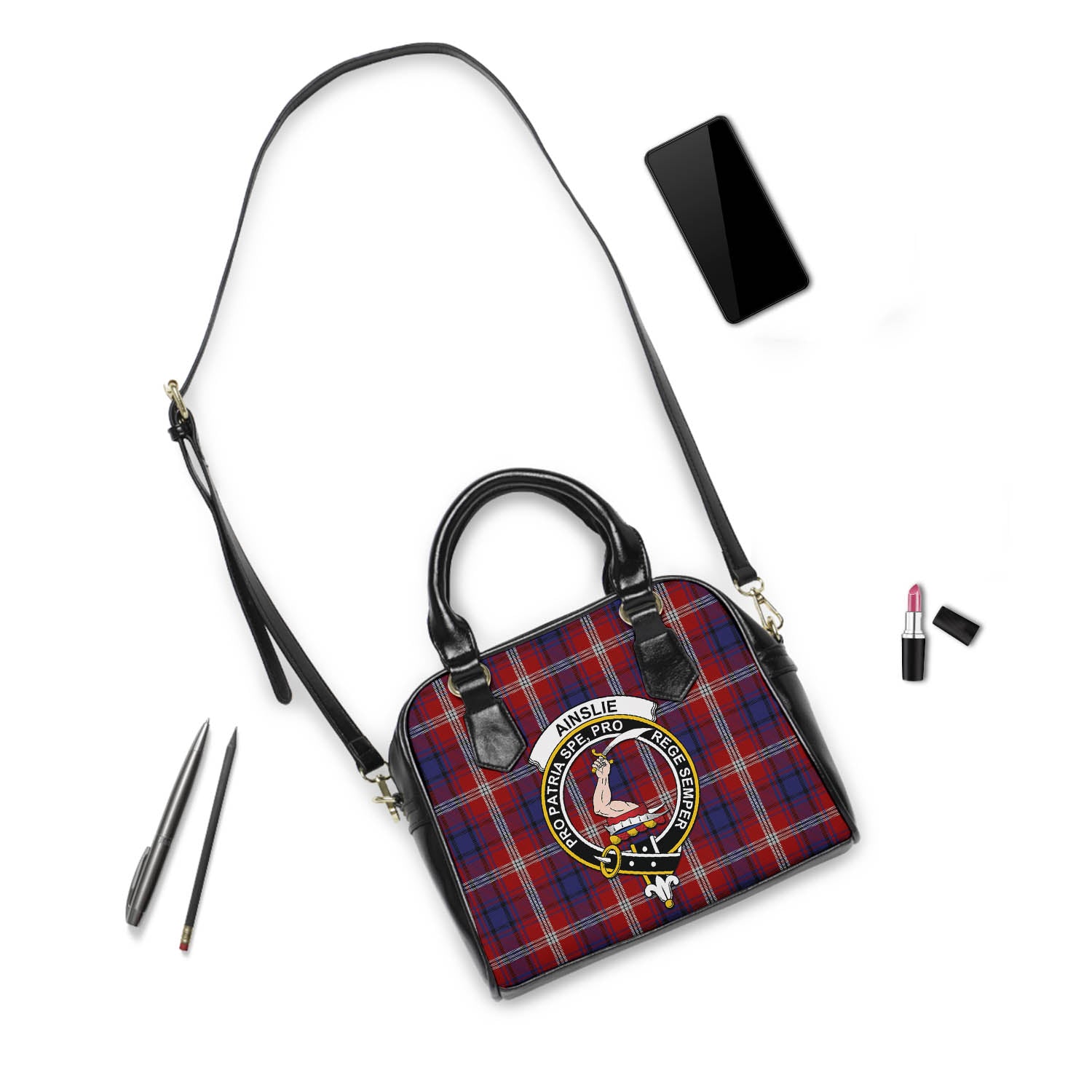 Ainslie Tartan Shoulder Handbags with Family Crest - Tartanvibesclothing