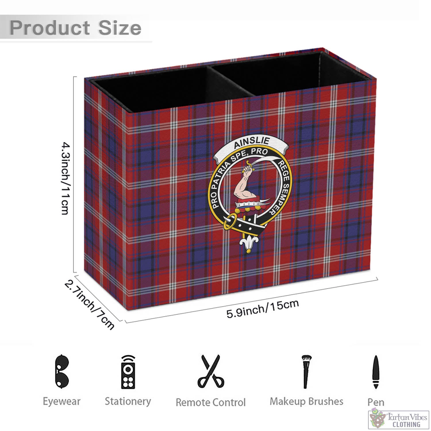 Tartan Vibes Clothing Ainslie Tartan Pen Holder with Family Crest