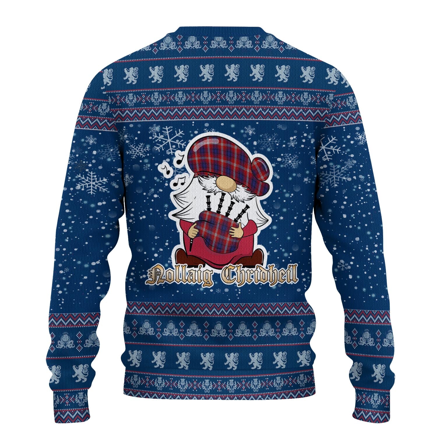 Ainslie Clan Christmas Family Knitted Sweater with Funny Gnome Playing Bagpipes - Tartanvibesclothing