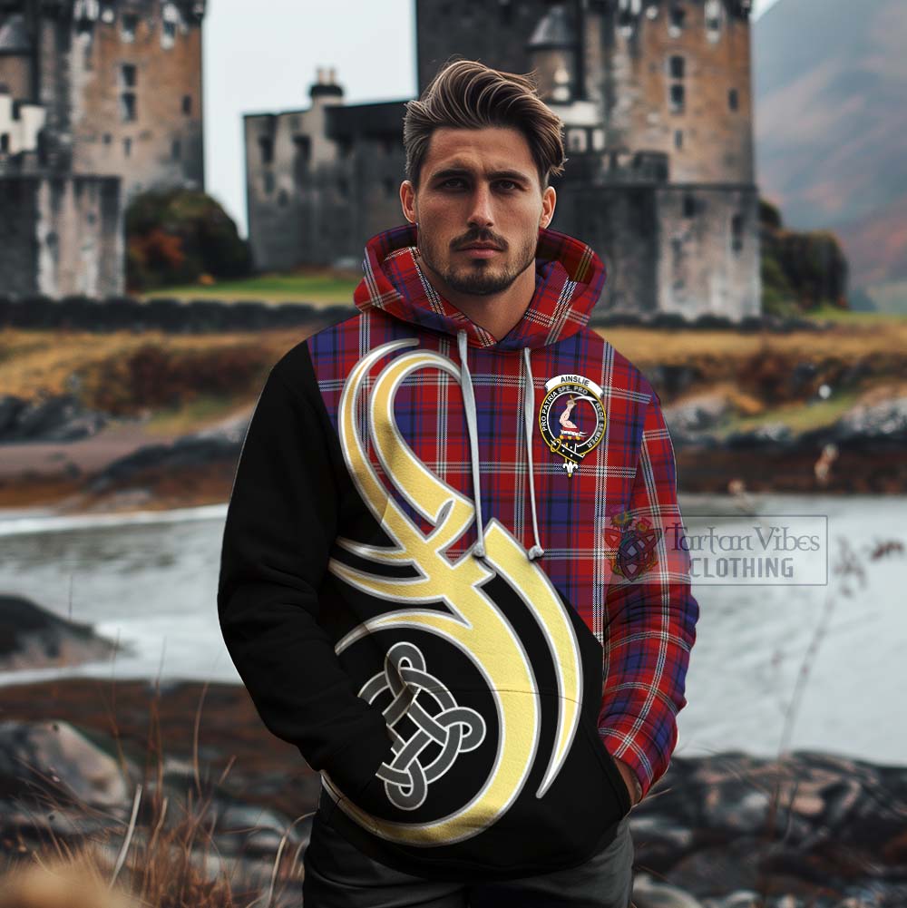 Tartan Vibes Clothing Ainslie Tartan Cotton Hoodie with Family Crest and Celtic Symbol Style