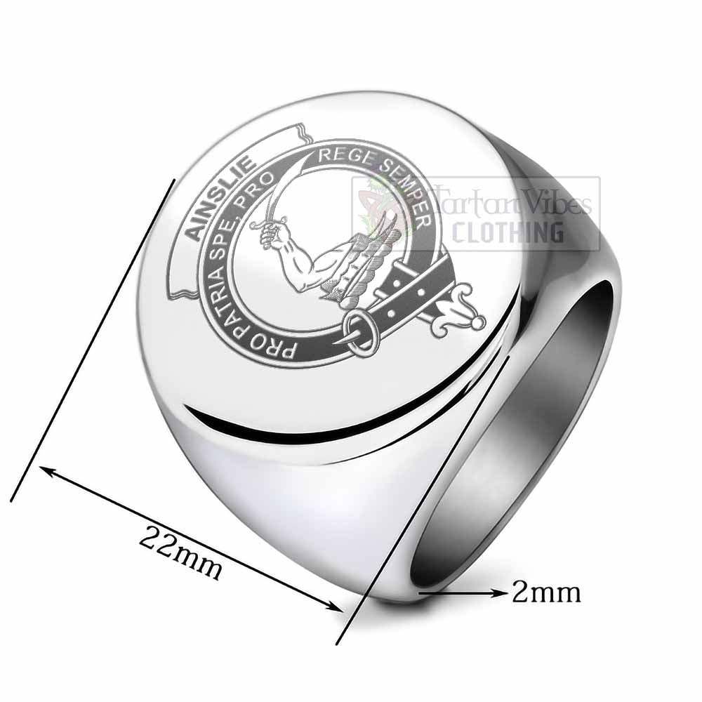 Tartan Vibes Clothing Ainslie Clan Crest Engraved Ring