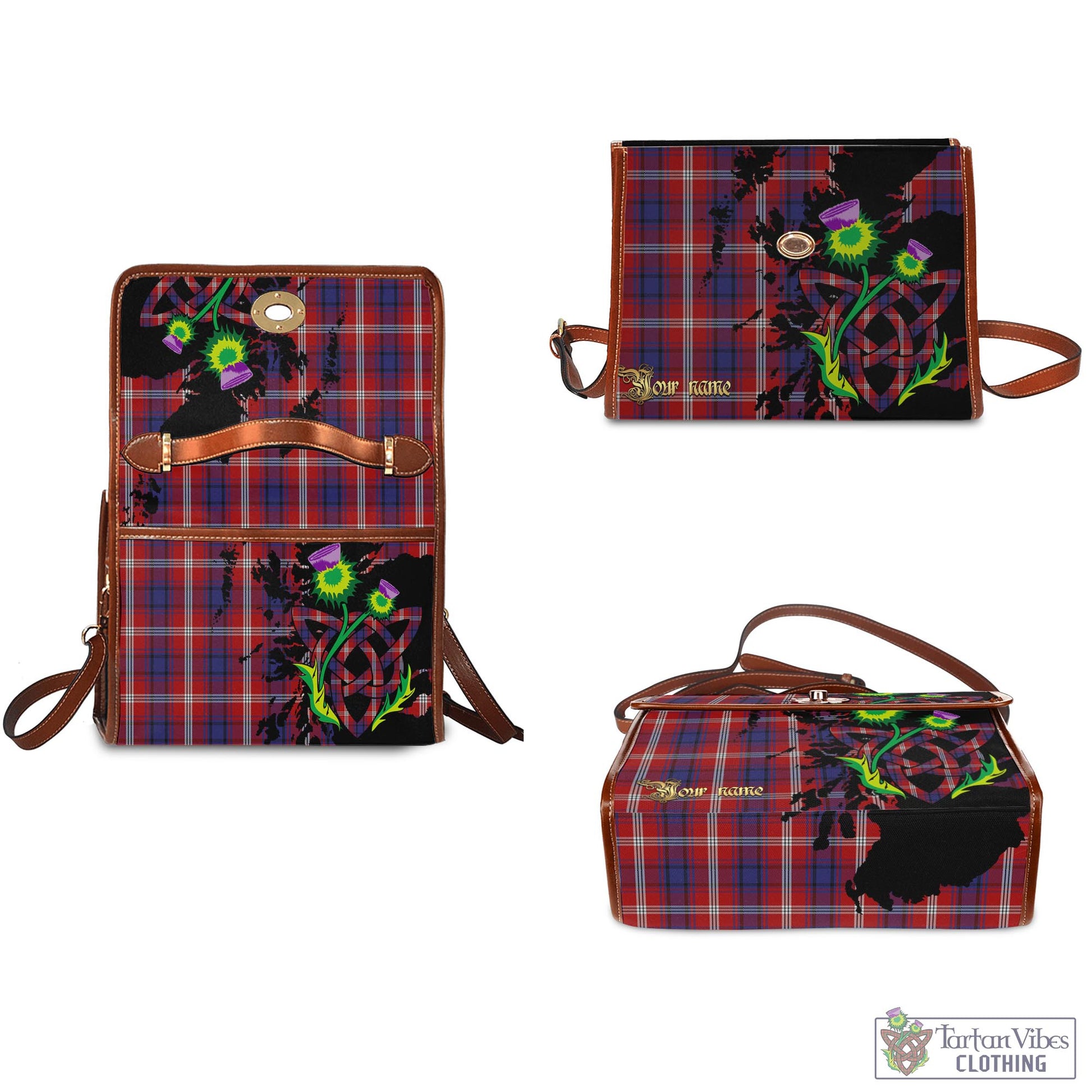 Tartan Vibes Clothing Ainslie Tartan Waterproof Canvas Bag with Scotland Map and Thistle Celtic Accents