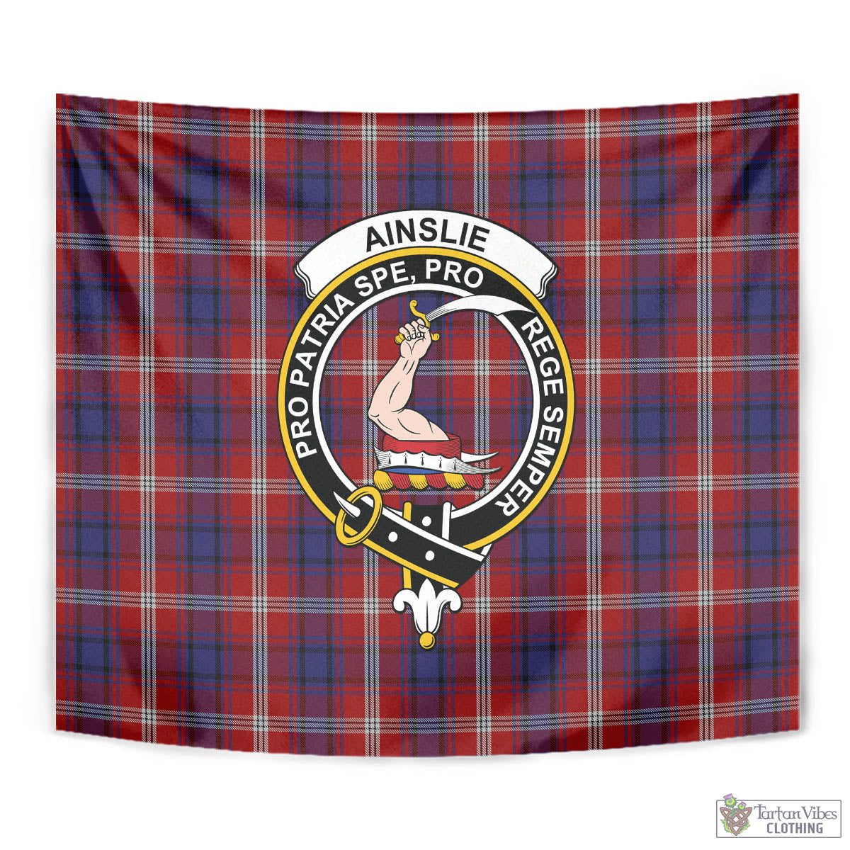 Tartan Vibes Clothing Ainslie Tartan Tapestry Wall Hanging and Home Decor for Room with Family Crest