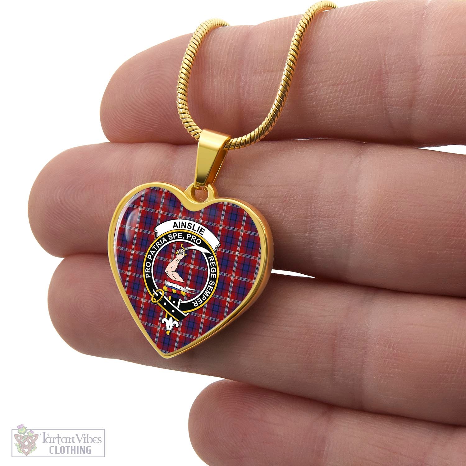 Tartan Vibes Clothing Ainslie Tartan Heart Necklace with Family Crest