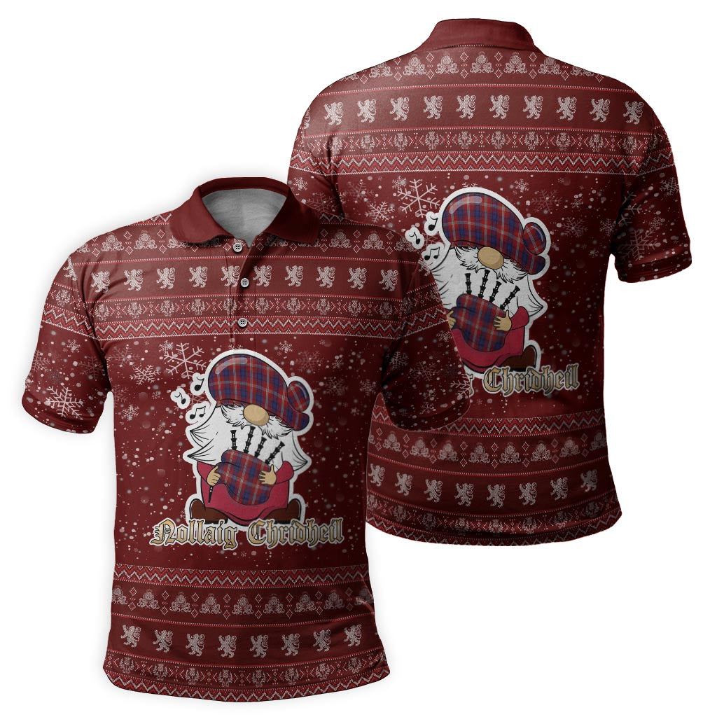 Ainslie Clan Christmas Family Polo Shirt with Funny Gnome Playing Bagpipes - Tartanvibesclothing