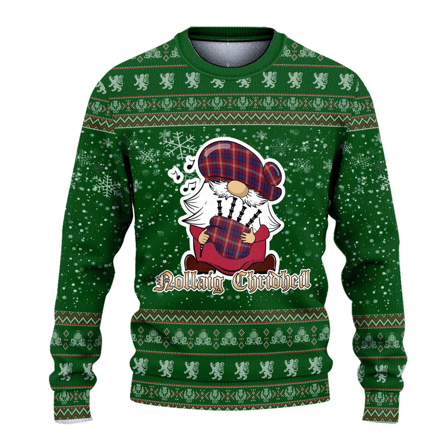 Ainslie Clan Christmas Family Knitted Sweater with Funny Gnome Playing Bagpipes - Tartanvibesclothing