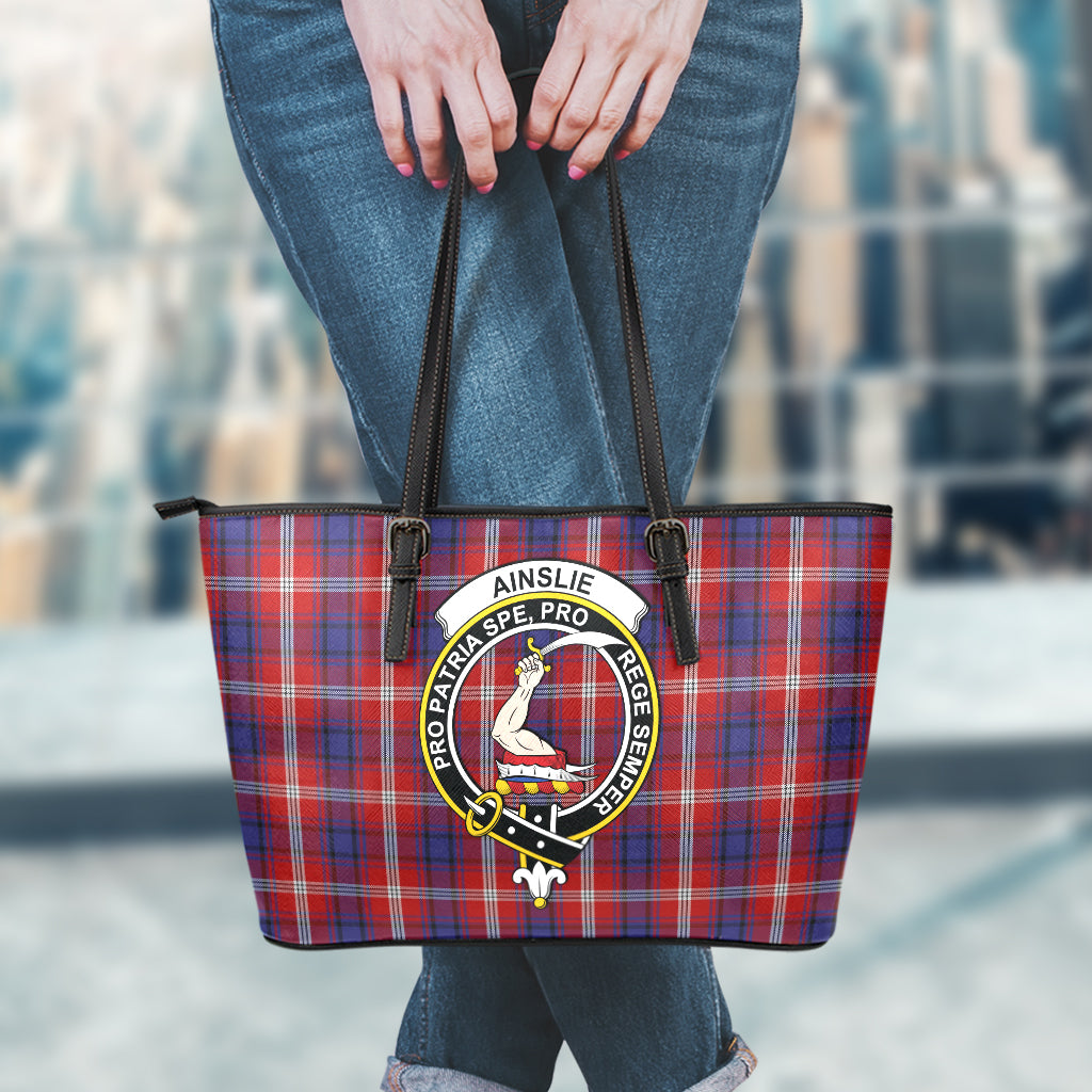 Ainslie Tartan Leather Tote Bag with Family Crest - Tartanvibesclothing