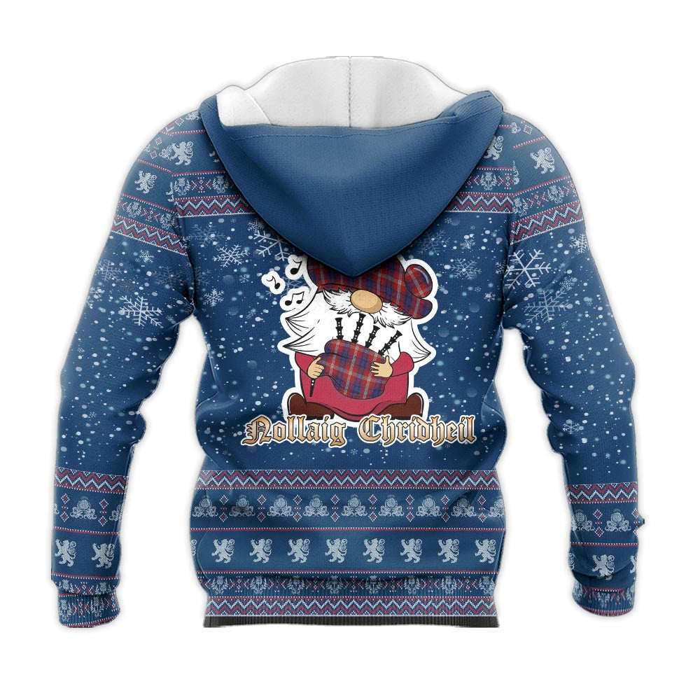 Ainslie Clan Christmas Knitted Hoodie with Funny Gnome Playing Bagpipes - Tartanvibesclothing