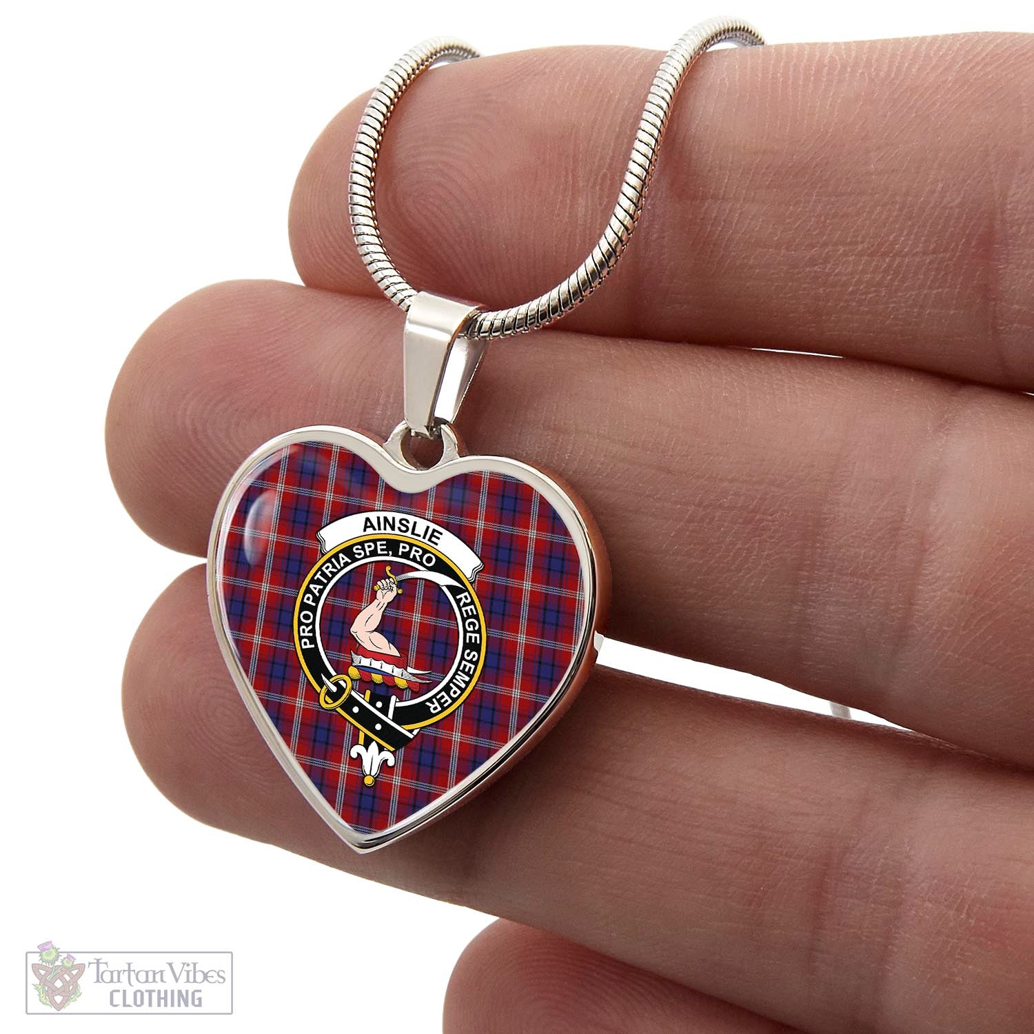 Tartan Vibes Clothing Ainslie Tartan Heart Necklace with Family Crest