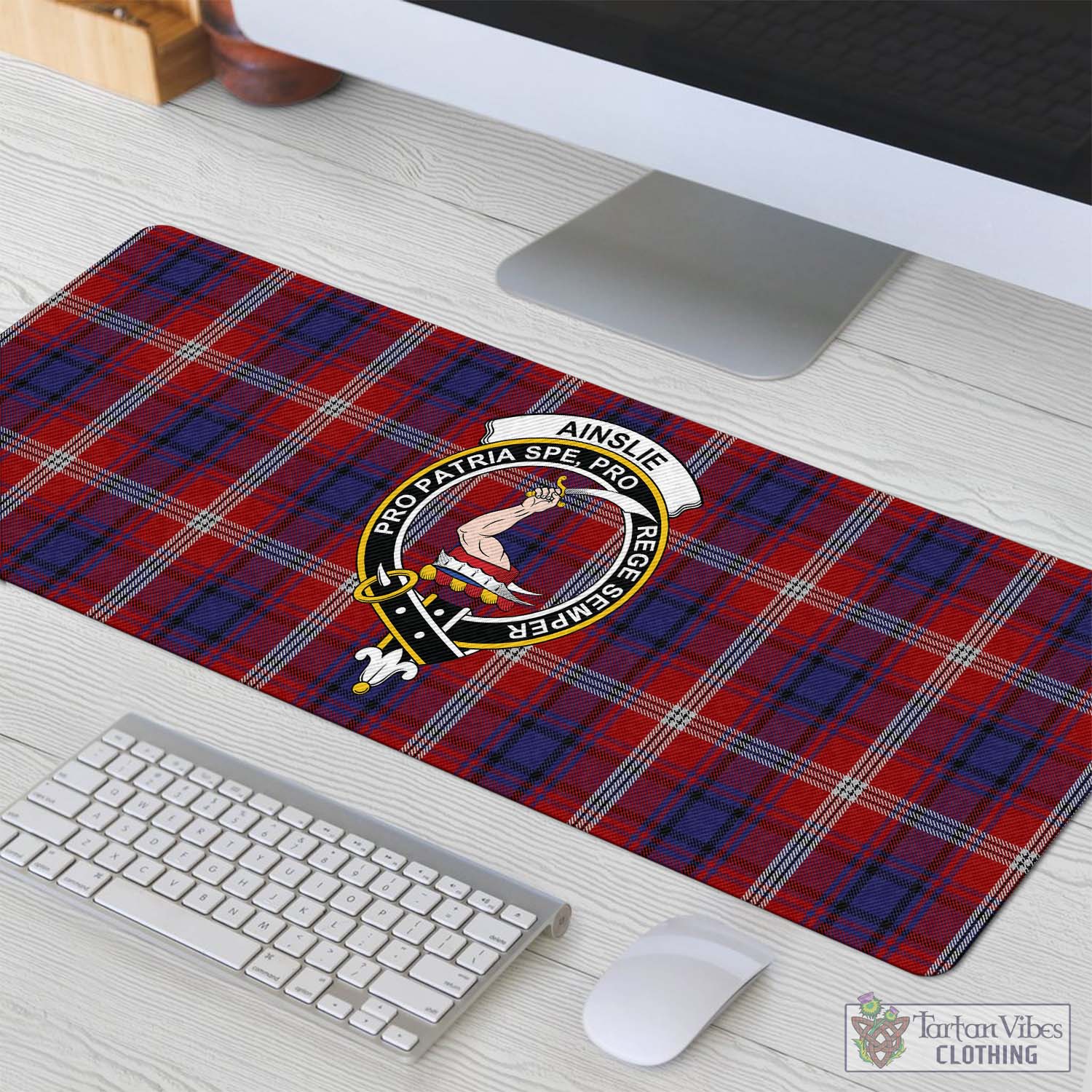 Tartan Vibes Clothing Ainslie Tartan Mouse Pad with Family Crest