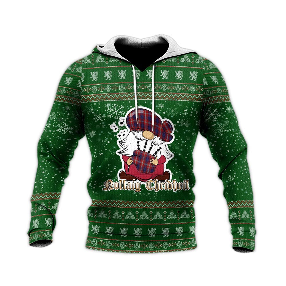 Ainslie Clan Christmas Knitted Hoodie with Funny Gnome Playing Bagpipes - Tartanvibesclothing