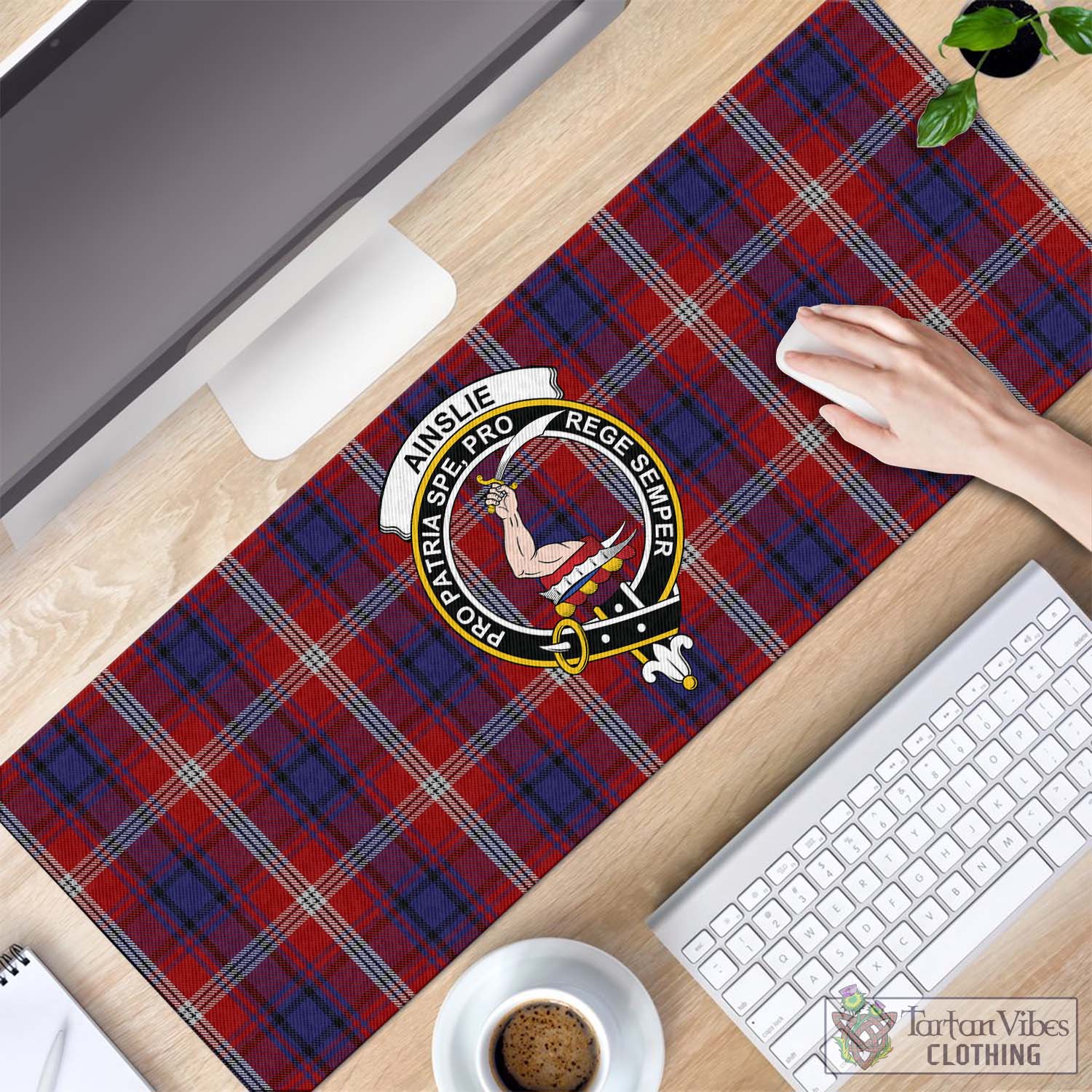 Tartan Vibes Clothing Ainslie Tartan Mouse Pad with Family Crest