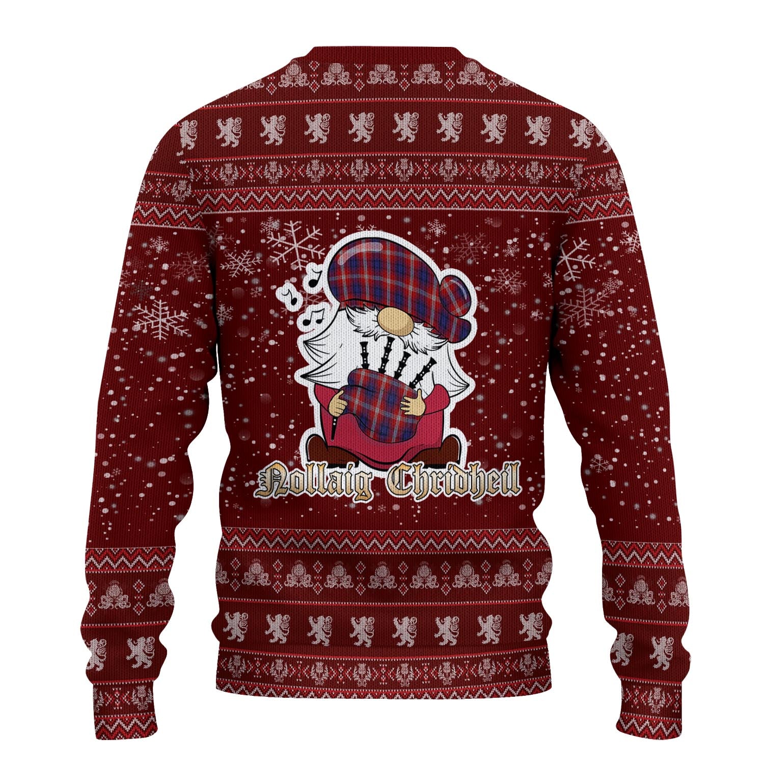 Ainslie Clan Christmas Family Knitted Sweater with Funny Gnome Playing Bagpipes - Tartanvibesclothing