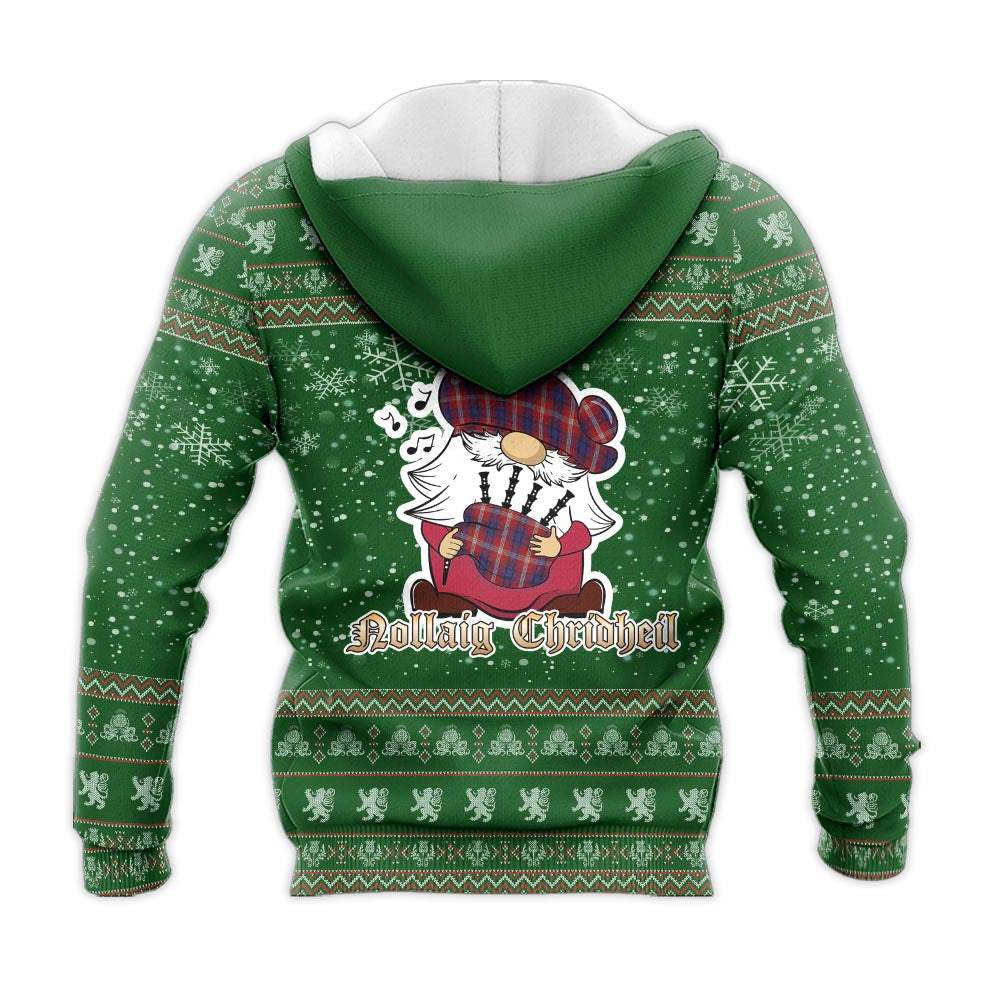 Ainslie Clan Christmas Knitted Hoodie with Funny Gnome Playing Bagpipes - Tartanvibesclothing