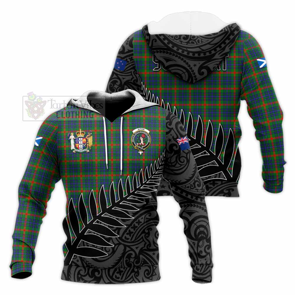 Tartan Vibes Clothing Aiton Crest Tartan Knitted Hoodie with New Zealand Silver Fern Half Style