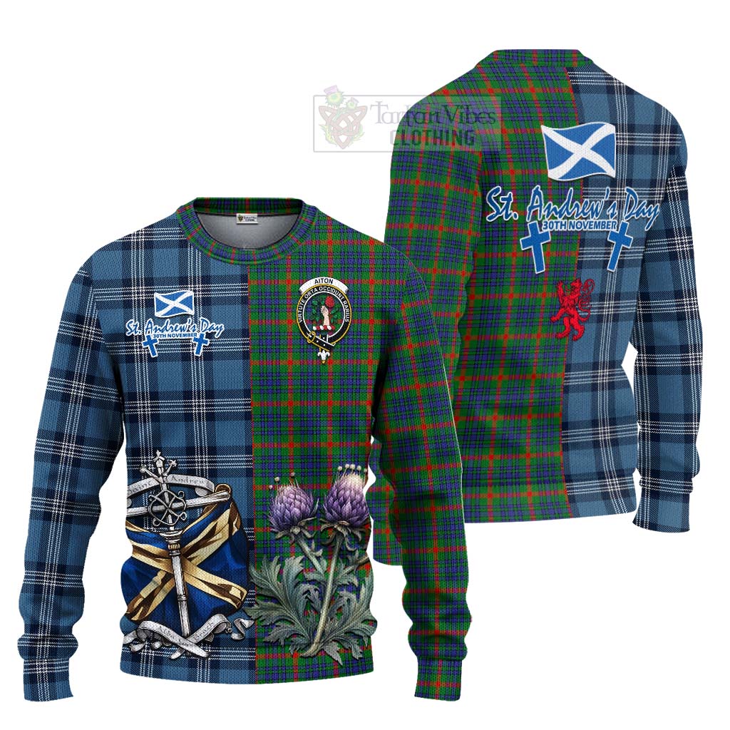 Tartan Vibes Clothing Aiton Tartan Knitted Sweater Happy St. Andrew's Day Half Tartan Style