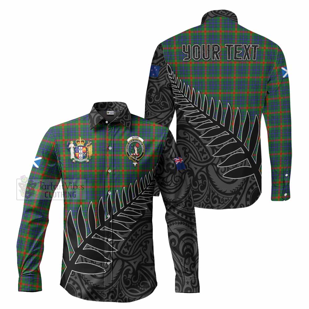 Tartan Vibes Clothing Aiton Crest Tartan Long Sleeve Button Shirt with New Zealand Silver Fern Half Style