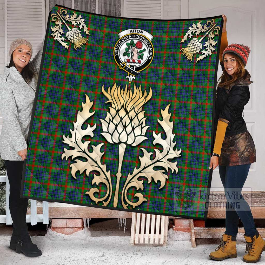 Tartan Vibes Clothing Aiton Tartan Quilt with Family Crest and Golden Thistle Style