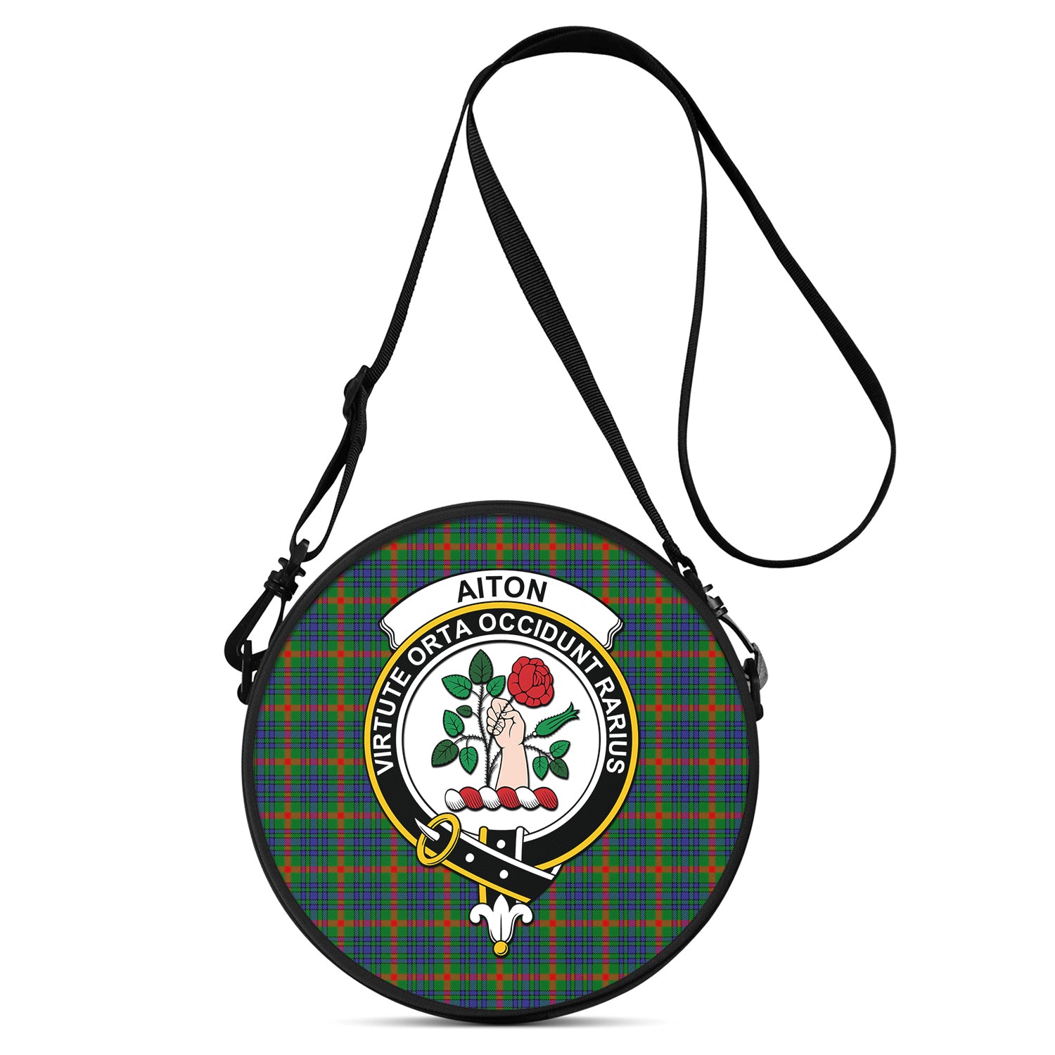Aiton Tartan Round Satchel Bags with Family Crest One Size 9*9*2.7 inch - Tartanvibesclothing