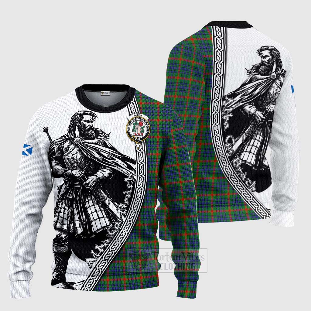 Tartan Vibes Clothing Aiton Tartan Clan Crest Knitted Sweater with Highlander Warrior Celtic Style