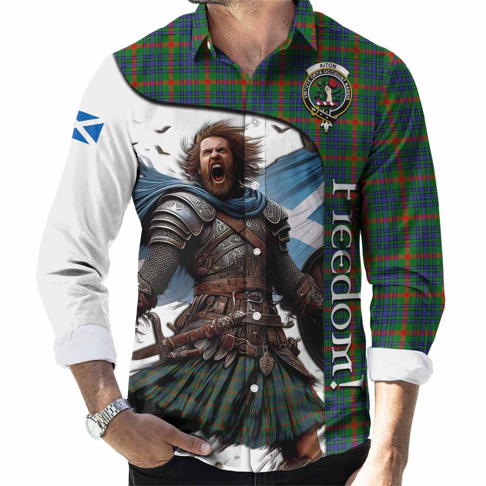 Tartan Vibes Clothing Aiton Crest Tartan Long Sleeve Button Shirt Inspired by the Freedom of Scottish Warrior