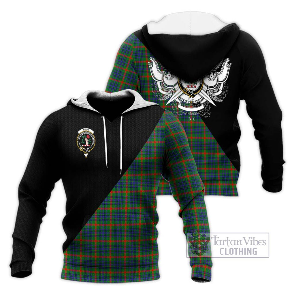 Aiton Tartan Knitted Hoodie with Family Crest and Military Logo Style Unisex Knitted Pullover Hoodie - Tartanvibesclothing Shop